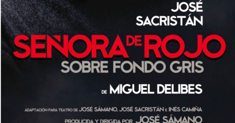 SEÑORA DE ROJO SOBRE FONDO GRIS