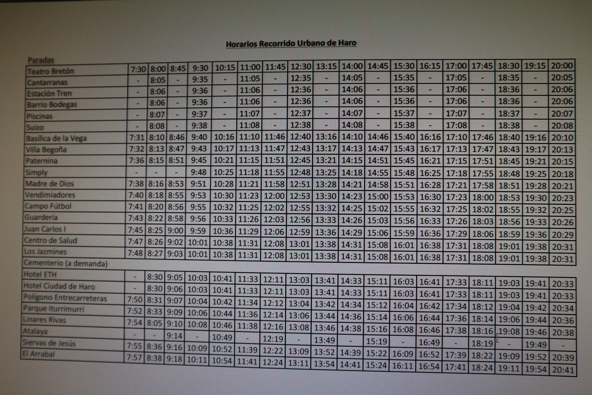 Nuevos horarios del servicio de autobús urbano