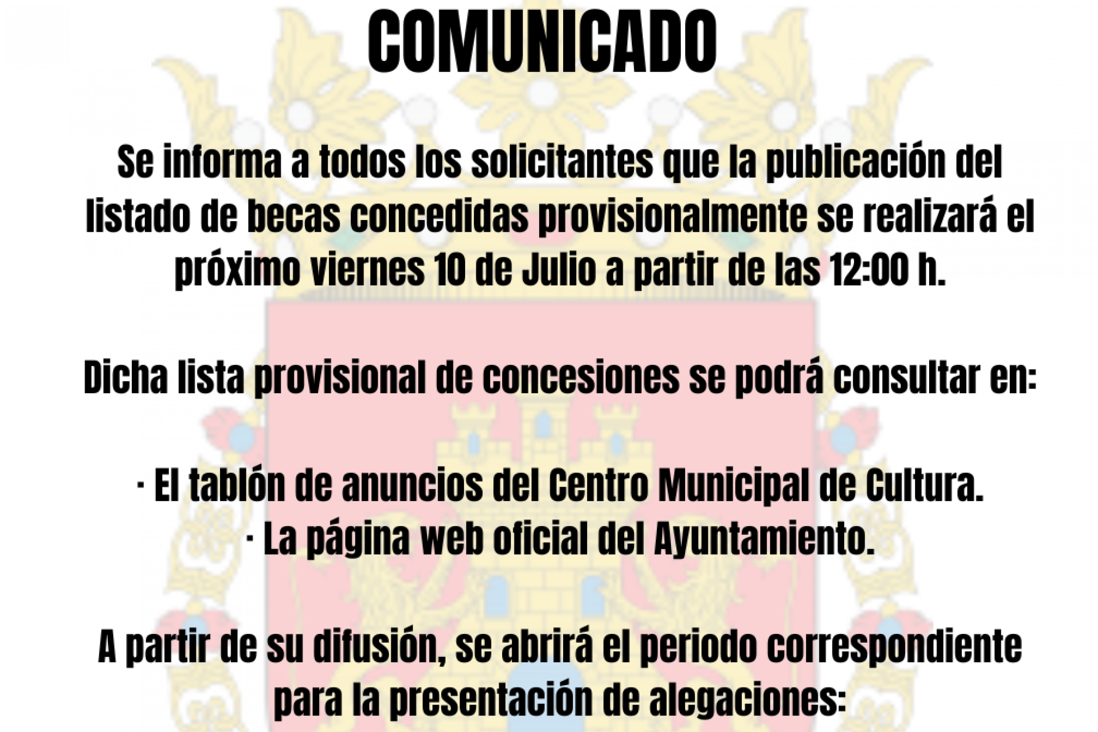 BECAS: Listado Provisional de las Becas Concedidas.