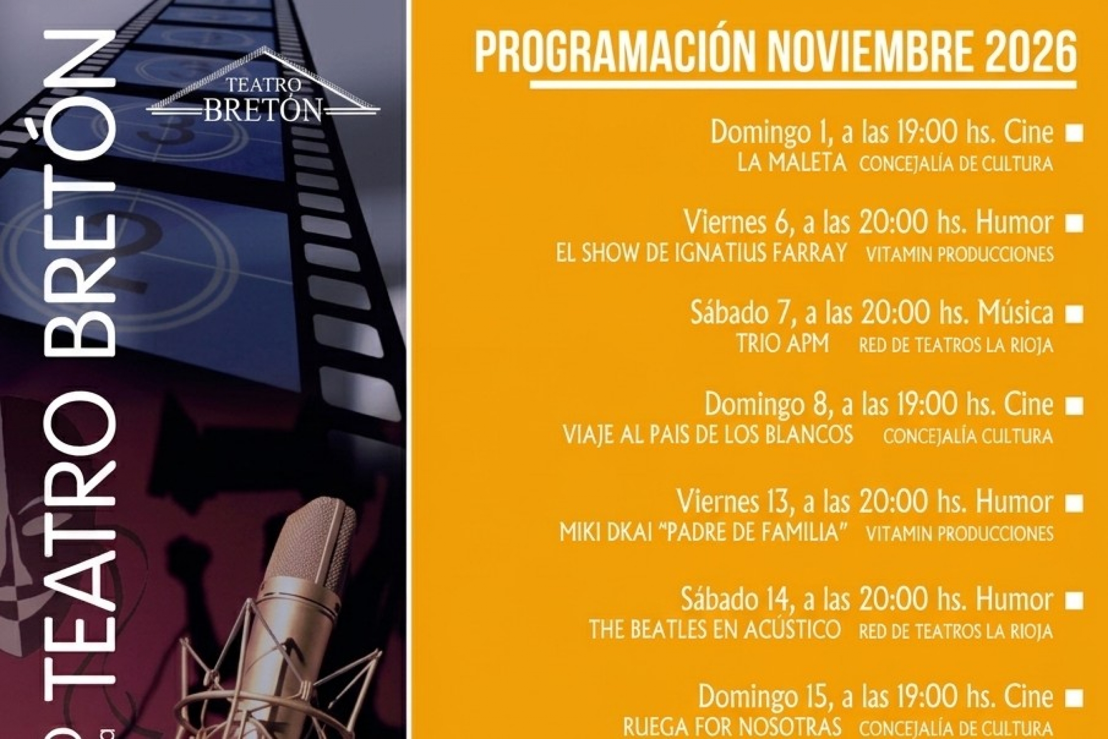 AGENDA TEATRO BRETÓN NOVIEMBRE