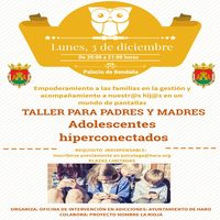 La Oficina de Intervención en Adicciones organiza un nuevo taller para padres y madres