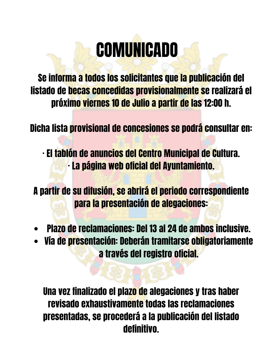 BECAS: Listado Provisional de las Becas Concedidas.