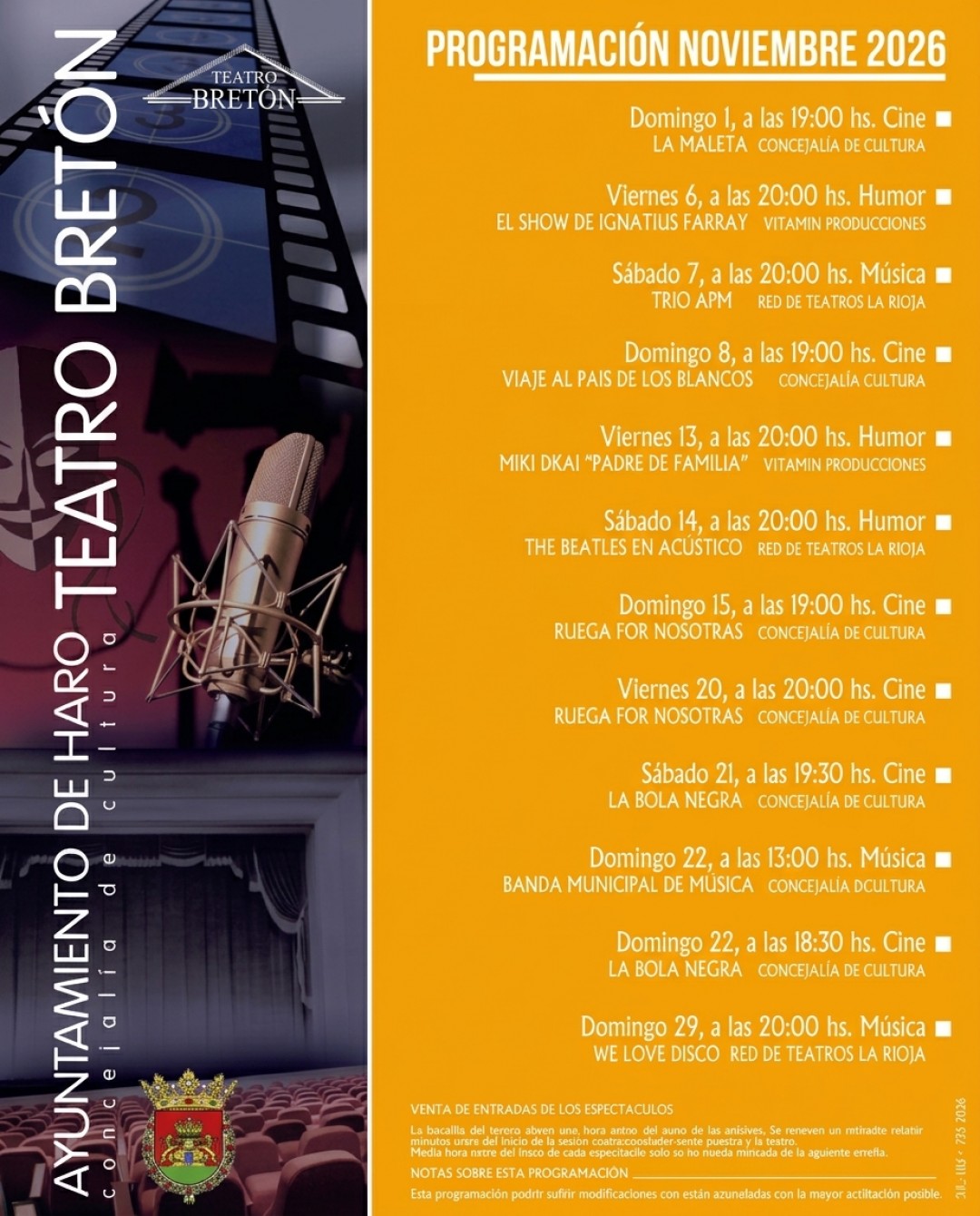 AGENDA TEATRO BRETÓN NOVIEMBRE